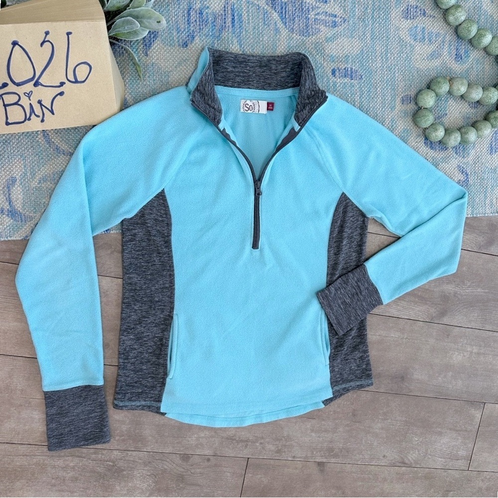 SO Light Blue and Gray Quarter-Zip Pullover Size Medium